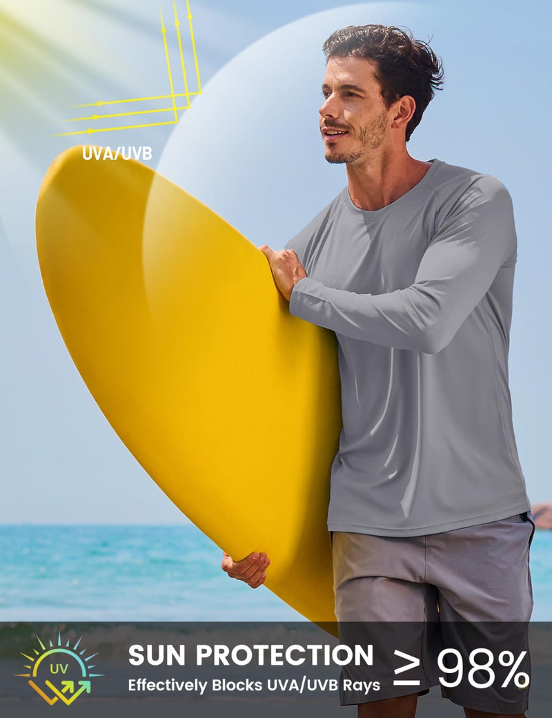 TACVASEN Mens UPF 50+ Long Sleeve Shirts Rash Guard Breathable Quick Dry Athletic Workout Running Tee UV Protection T-Shirt Grey M - Image 2